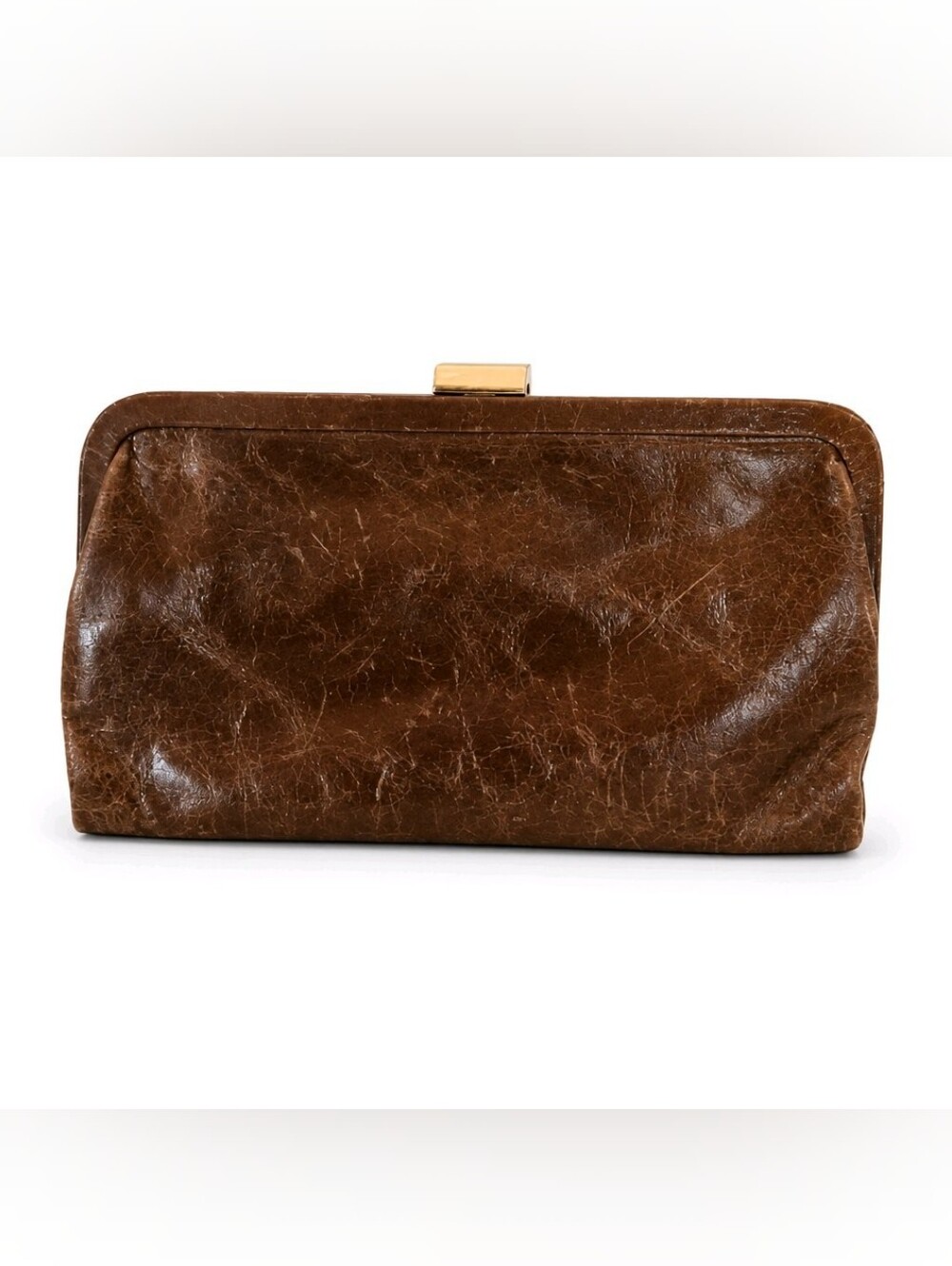 Vintage Latico NJ USA Brown Genuine Leather Clutch Purse Gold Clasp